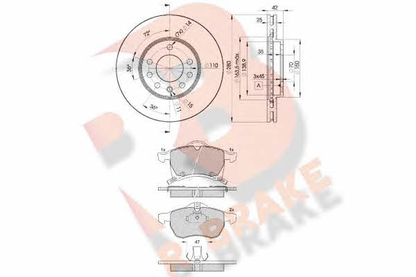 R Brake 3R12489060 Front ventilated brake discs with pads, set 3R12489060