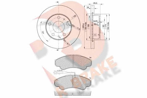 R Brake 3R15224682 Front ventilated brake discs with pads, set 3R15224682
