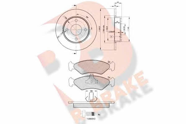 R Brake 3R11431063 Brake discs with pads front non-ventilated, set 3R11431063