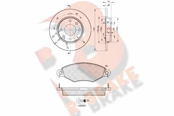 R Brake 3R12554689 Brake discs with pads front non-ventilated, set 3R12554689