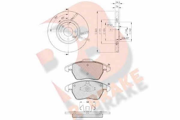 R Brake 3R16374698 Front ventilated brake discs with pads, set 3R16374698