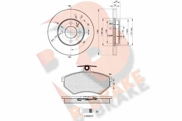 R Brake 3R10123790 Front ventilated brake discs with pads, set 3R10123790