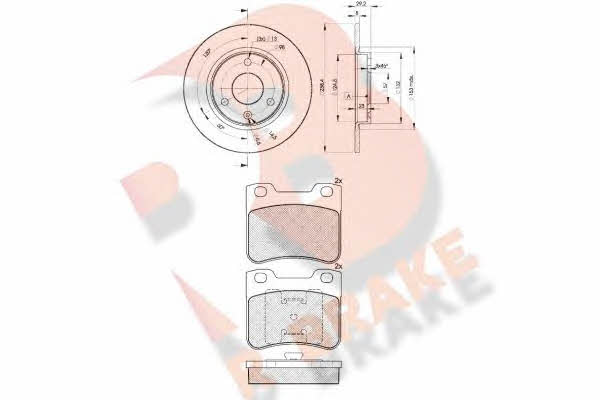 R Brake 3R11507199 Brake discs with pads front non-ventilated, set 3R11507199