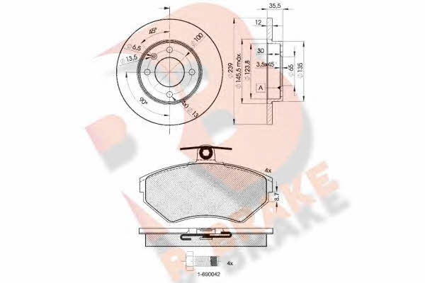 R Brake 3R11563300 Brake discs with pads front non-ventilated, set 3R11563300