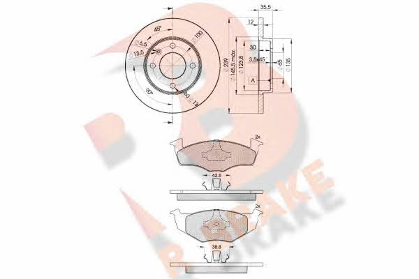 R Brake 3R11783300 Brake discs with pads front non-ventilated, set 3R11783300