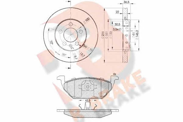 R Brake 3R11845602 Front ventilated brake discs with pads, set 3R11845602
