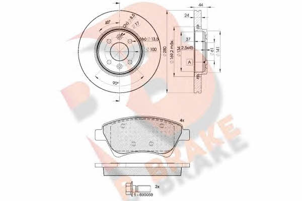 R Brake 3R15357829 Front ventilated brake discs with pads, set 3R15357829