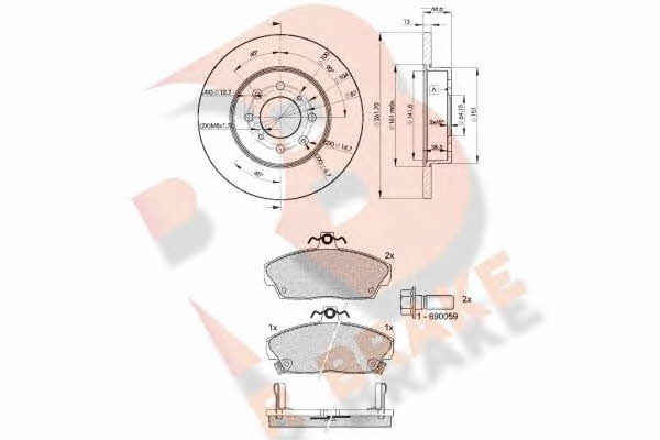  3R08600841 Brake discs with pads front non-ventilated, set 3R08600841