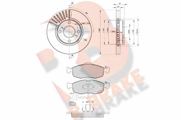R Brake 3R09176784 Front ventilated brake discs with pads, set 3R09176784