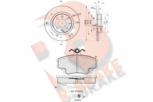R Brake 3R09933550 Front ventilated brake discs with pads, set 3R09933550