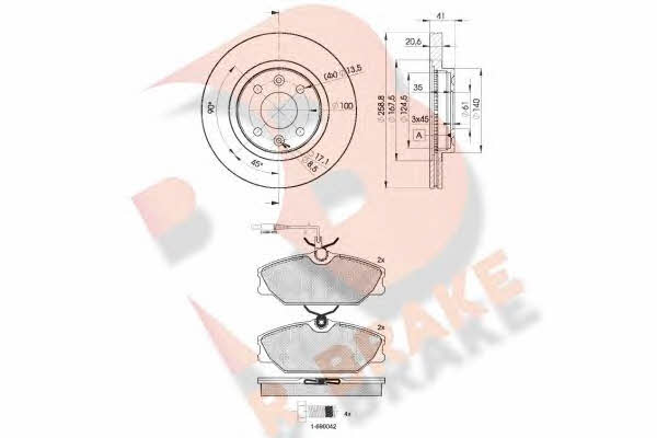 R Brake 3R09303550 Front ventilated brake discs with pads, set 3R09303550