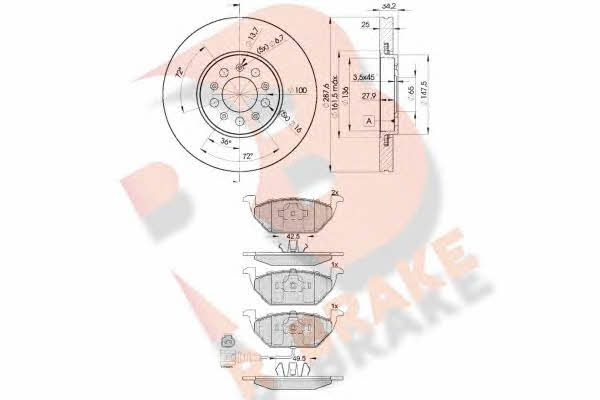 R Brake 3R13495604 Front ventilated brake discs with pads, set 3R13495604