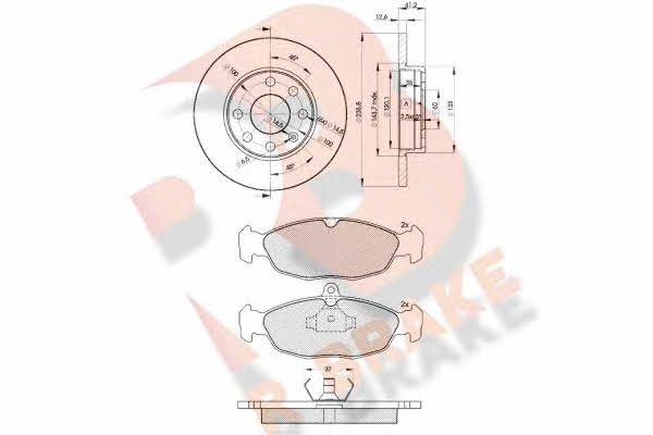 R Brake 3R08581240 Brake discs with pads front non-ventilated, set 3R08581240