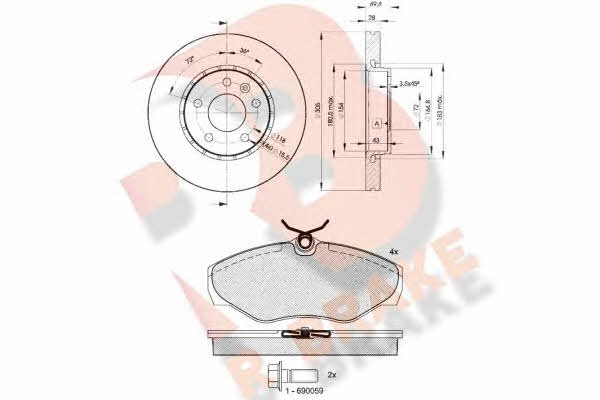 R Brake 3R13156845 Front ventilated brake discs with pads, set 3R13156845