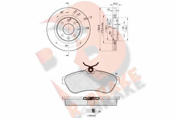 R Brake 3R14514750 Front ventilated brake discs with pads, set 3R14514750