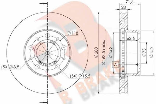 R Brake 78RBD25622 Front brake disc ventilated 78RBD25622