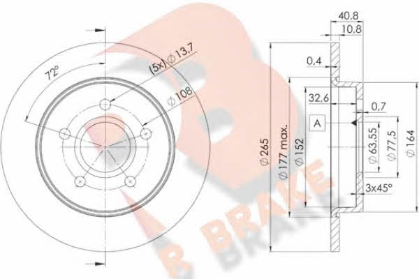 R Brake 78RBD23965 Rear brake disc, non-ventilated 78RBD23965