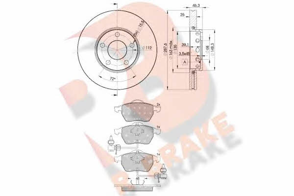 R Brake 3R13624063 Front ventilated brake discs with pads, set 3R13624063