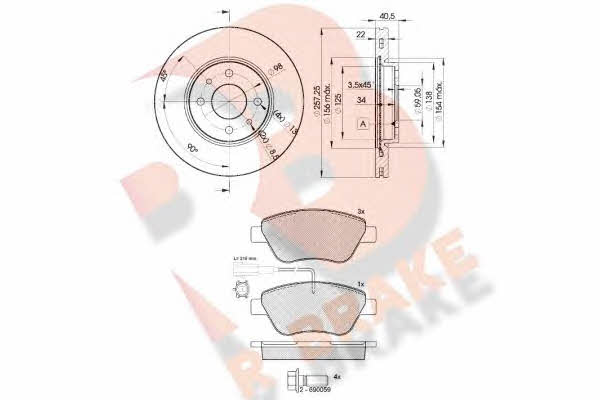 R Brake 3R14441650 Front ventilated brake discs with pads, set 3R14441650