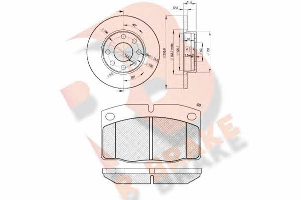 R Brake 3R04541240 Brake discs with pads front non-ventilated, set 3R04541240