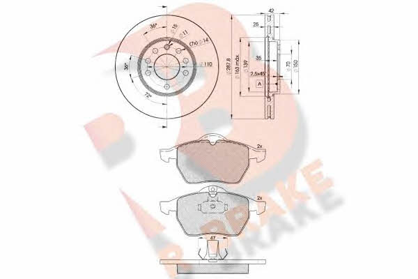 R Brake 3R11289043 Front ventilated brake discs with pads, set 3R11289043