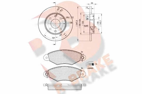  3R12044298 Brake discs with pads front non-ventilated, set 3R12044298