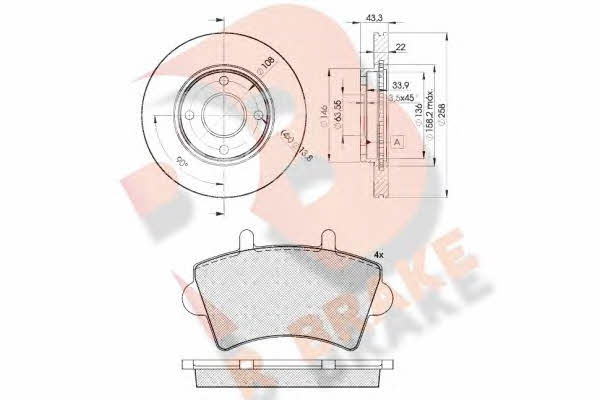 R Brake 3R14425344 Front ventilated brake discs with pads, set 3R14425344