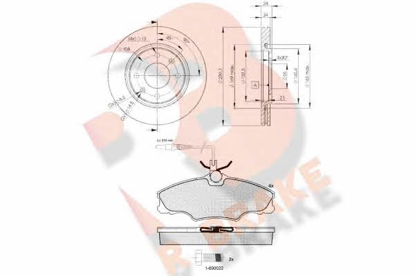 R Brake 3R11079406 Front ventilated brake discs with pads, set 3R11079406