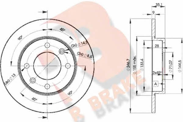 R Brake 78RBD24746 Rear brake disc, non-ventilated 78RBD24746