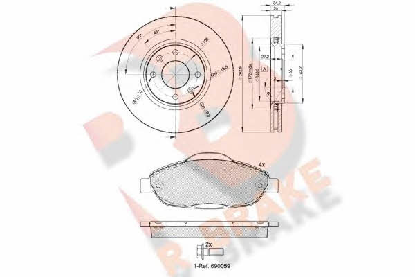 R Brake 3R18514752 Front ventilated brake discs with pads, set 3R18514752
