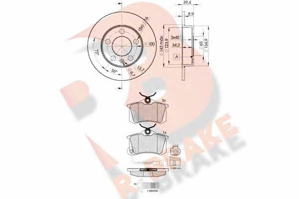 R Brake 3R15935601 Brake discs with pads rear non-ventilated, set 3R15935601