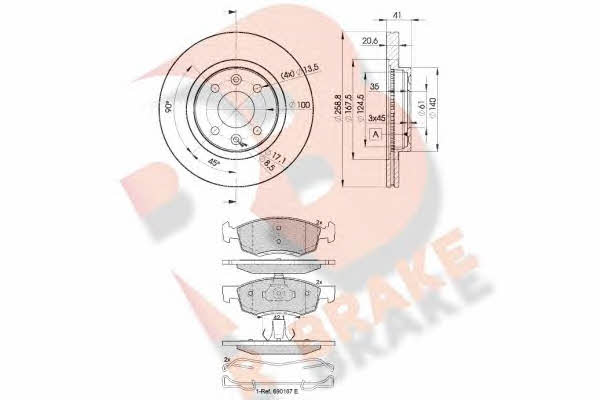 R Brake 3R19243550 Front ventilated brake discs with pads, set 3R19243550