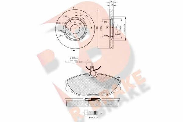 R Brake 3R11087406 Front ventilated brake discs with pads, set 3R11087406