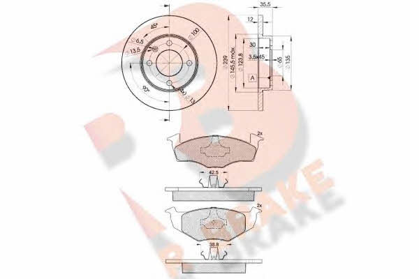 R Brake 3R11193300 Brake discs with pads front non-ventilated, set 3R11193300