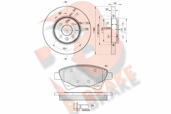 R Brake 3R16497829 Front ventilated brake discs with pads, set 3R16497829