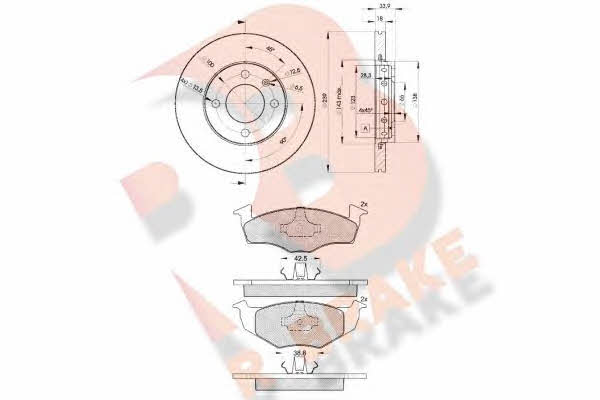 R Brake 3R11305303 Front ventilated brake discs with pads, set 3R11305303