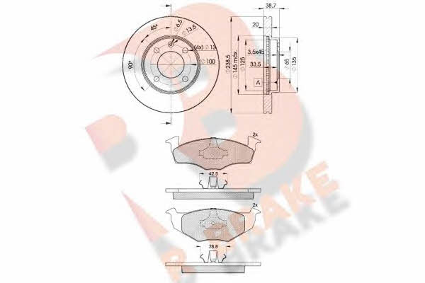 R Brake 3R11783975 Front ventilated brake discs with pads, set 3R11783975