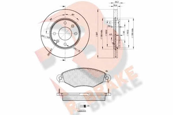 R Brake 3R12554694 Front ventilated brake discs with pads, set 3R12554694