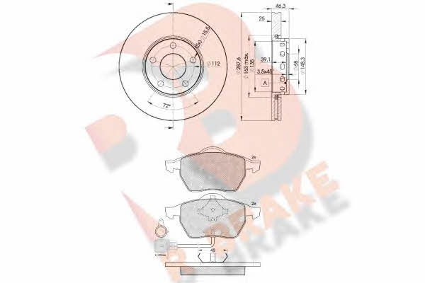 R Brake 3R08084063 Front ventilated brake discs with pads, set 3R08084063