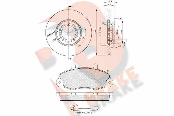 R Brake 3R08965610 Front ventilated brake discs with pads, set 3R08965610