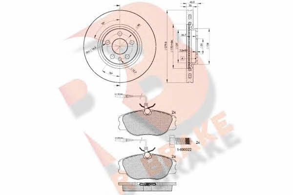 R Brake 3R10464620 Front ventilated brake discs with pads, set 3R10464620